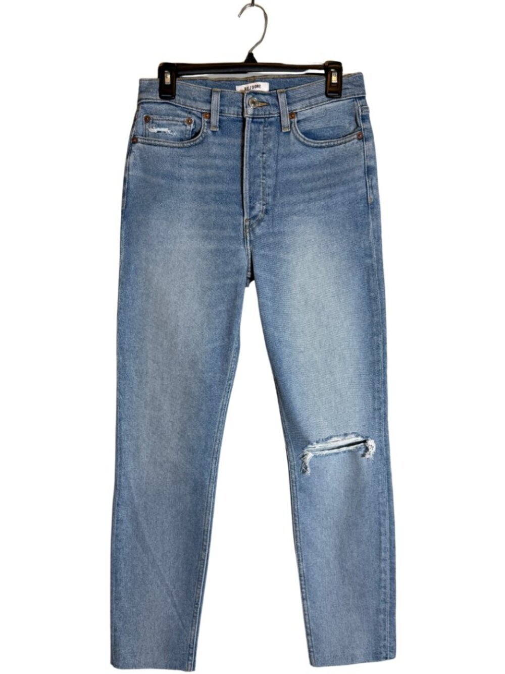 RE/DONE 90s High Rise Ankle Crop Denim Jeans Women's 28 Blue Distressed NWOT